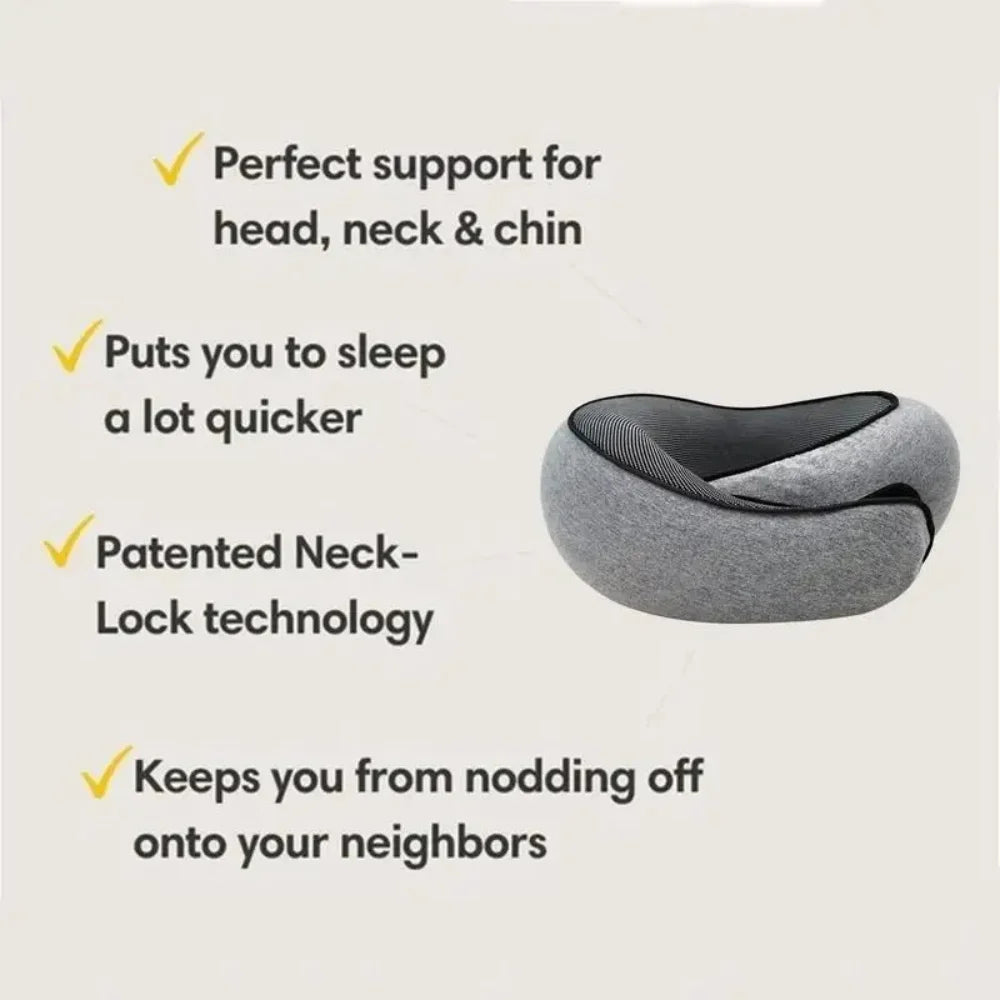 Travel Neck Pillow - U-shaped, memory foam, adjustable for support and comfort during travel or naps.