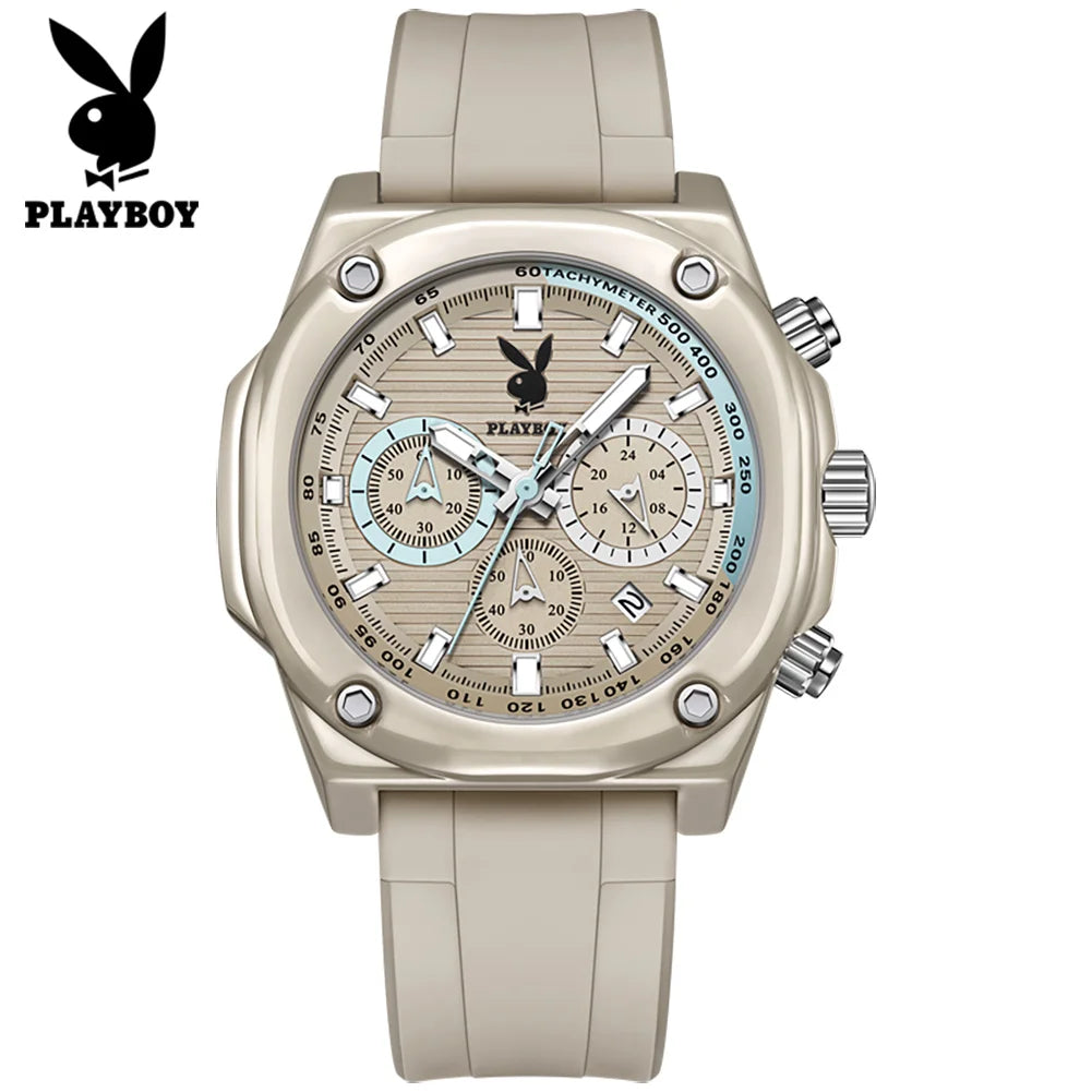 PLAYBOY™ Top Brand Fashion Watch for Men Leather Strap Luxury Quartz Men's Watches High Quality Casual Waterproof Wrist Watch Men