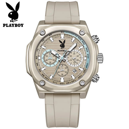 PLAYBOY™ Top Brand Fashion Watch for Men Leather Strap Luxury Quartz Men's Watches High Quality Casual Waterproof Wrist Watch Men