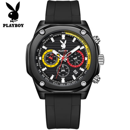 PLAYBOY™ Top Brand Fashion Watch for Men Leather Strap Luxury Quartz Men's Watches High Quality Casual Waterproof Wrist Watch Men