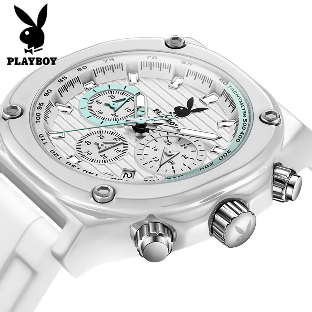 PLAYBOY™ Top Brand Fashion Watch for Men Leather Strap Luxury Quartz Men's Watches High Quality Casual Waterproof Wrist Watch Men