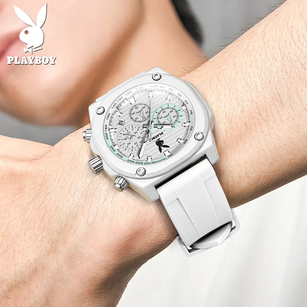 PLAYBOY™ Top Brand Fashion Watch for Men Leather Strap Luxury Quartz Men's Watches High Quality Casual Waterproof Wrist Watch Men