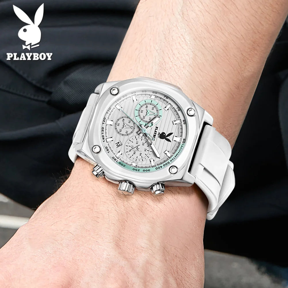 PLAYBOY™ Top Brand Fashion Watch for Men Leather Strap Luxury Quartz Men's Watches High Quality Casual Waterproof Wrist Watch Men